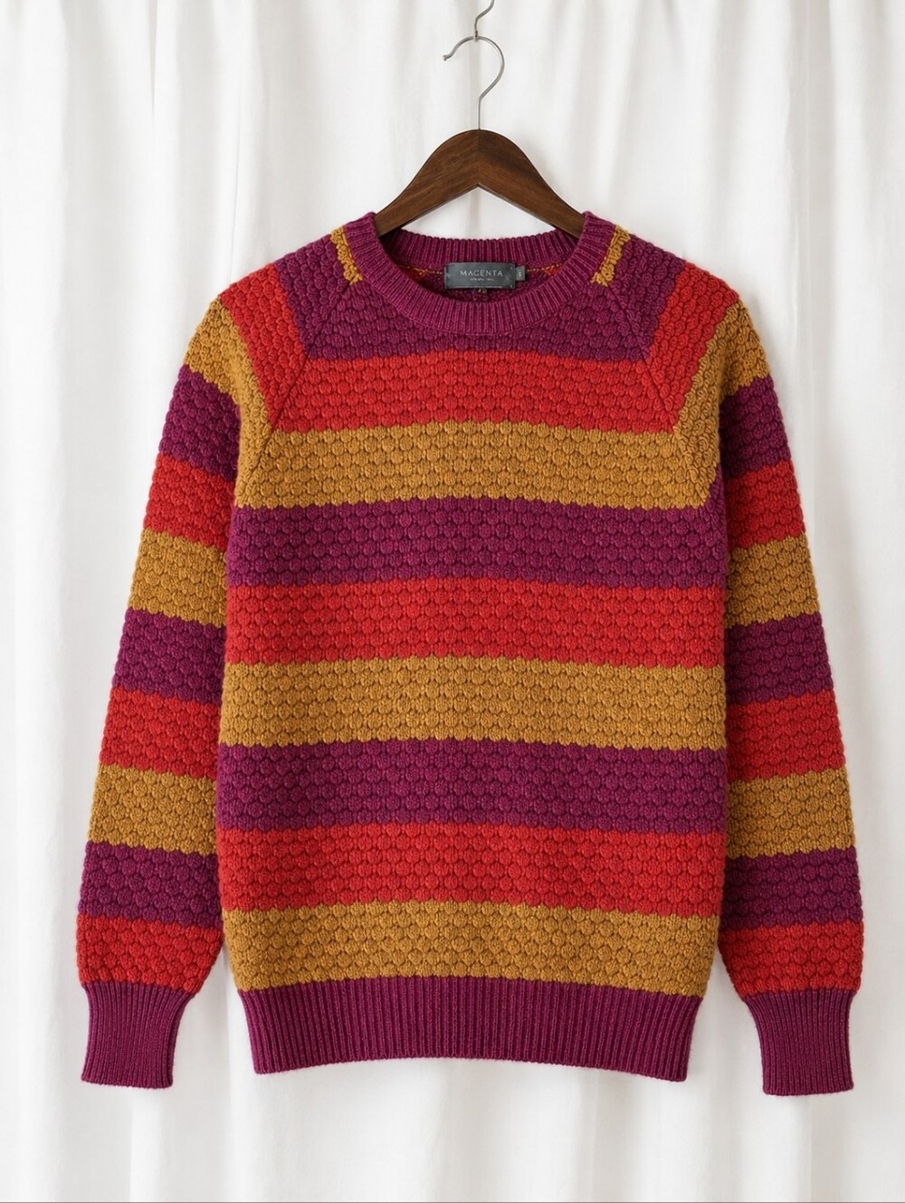 Magenta by Leslie Fay Vintage Colorful Striped Popcorn Knit Retro Preppy Sweater